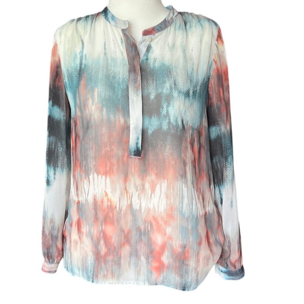 Sheer Graphic "Ice Dye" Printed Blouse Womens Size M Convertible Sleeve Festival